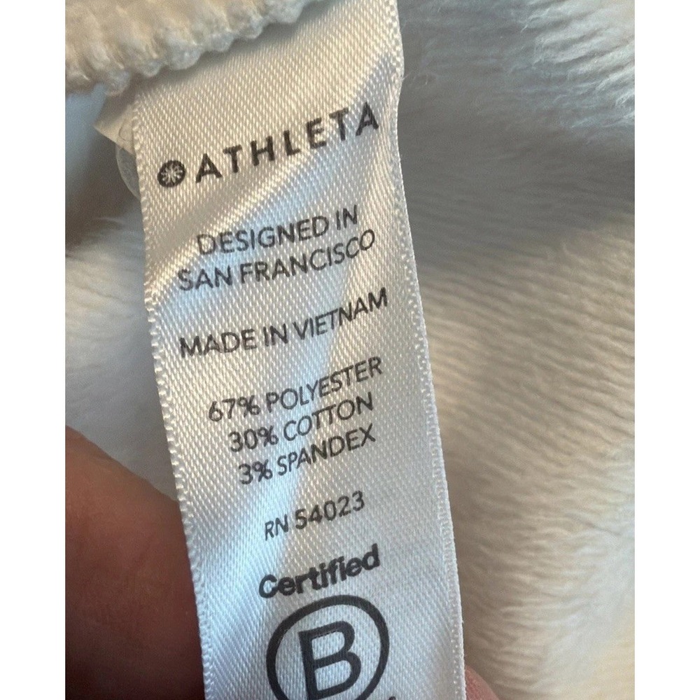 Athleta XS Cozy Karma Side Zip Funnel Neck Sweatshirt Off White Fleece Lined - Picture 7 of 9